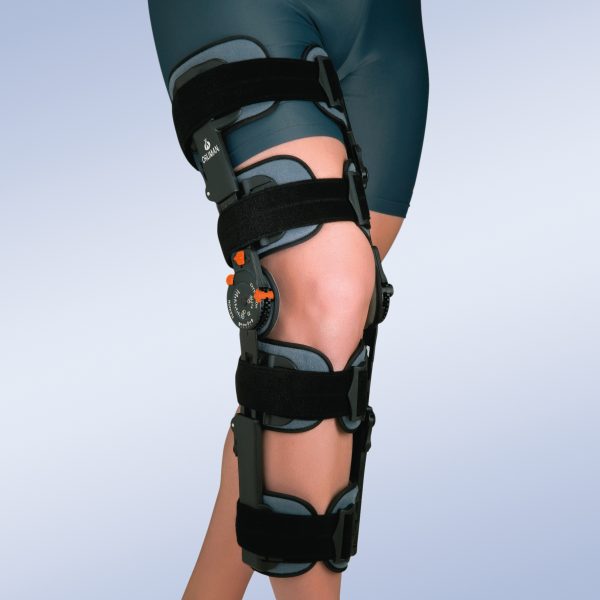 ORTESIS DE RODILLA REGULABLE CON BLOQUEO (4 Bandas estrechas, 4 Cinchas)